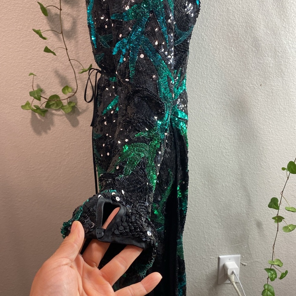 ATTICO Elegant‎ Sequin Wrap Dress Black and Green, Long Sleeve Maxi Dress Size40 - Picture 6 of 17
